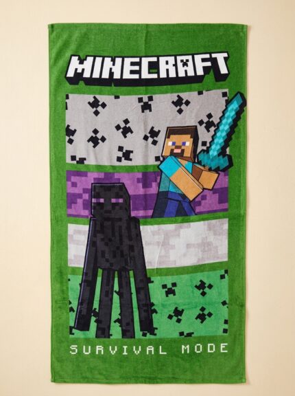 Minecraft kids printed bath towel green