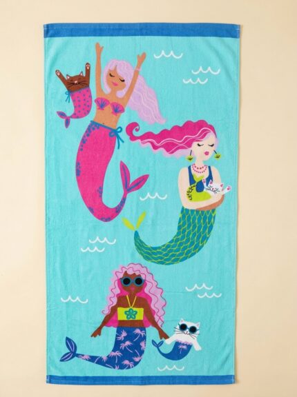 Mermaid kids printed bath towel aqua
