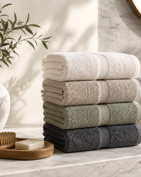 Stack of pure cotton bath towels